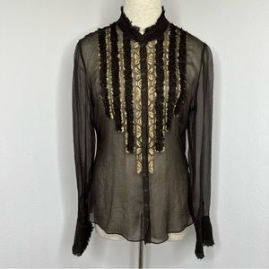 🔹 Tahari Sheer Ruffled Cross Stitched Blouse